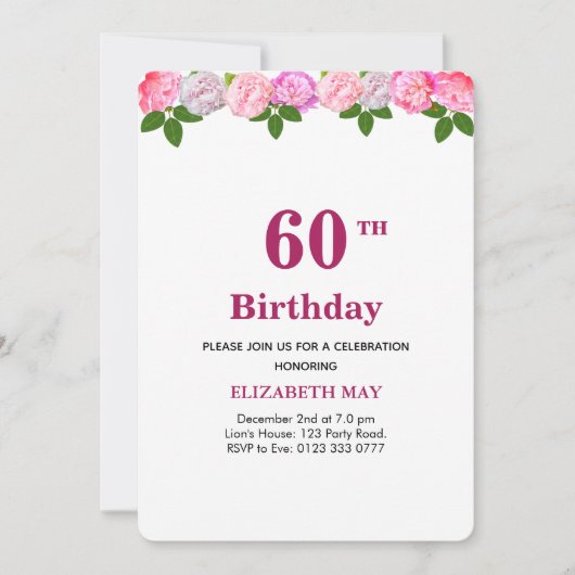 Floral & Laurel Leaves 40th, 60th Birthday Kaart (Voorkant)