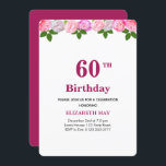 Floral & Laurel Leaves 40th, 60th Birthday Kaart<br><div class="desc">Chic  floral and laurel leaves 40th or 60th Birthday on burgundy and white Party Invitation. Delicate pink peony flowers as header. Flowers are for love and laurel leaves are for wisdom!</div>