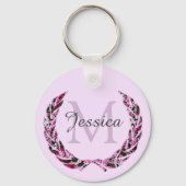 Floral Laurel Wreat gepersonaliseerd monogram Sleutelhanger (Voorkant)