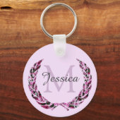 Floral Laurel Wreat gepersonaliseerd monogram Sleutelhanger (Voorkant)