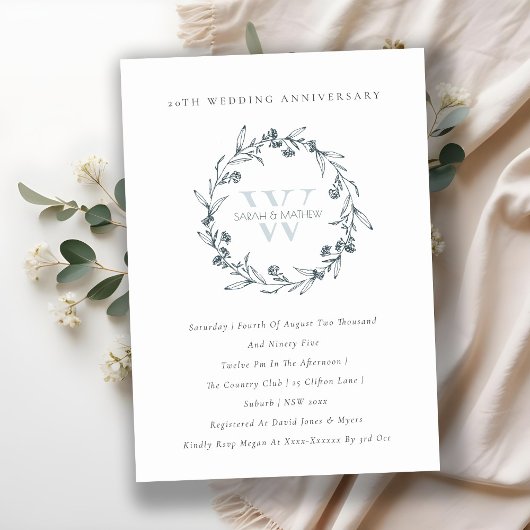 Floral Laurel Wreate Elk jaar Jubileum uitnodigen Bedankkaart