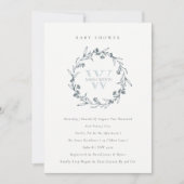 Floral Laurel Wreath Monogram Baby shower Invite Bedankkaart (Voorkant)