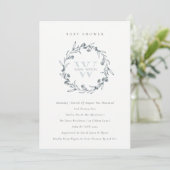 Floral Laurel Wreath Monogram Baby shower Invite Bedankkaart (Staand voorkant)