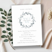 Floral Laurel Wreath Monogram Baby shower Invite Bedankkaart