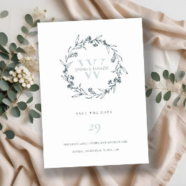Floral Laurel Wreath Monogram bewaart de Date Kaar Bedankkaart