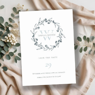 Floral Laurel Wreath Monogram bewaart de Date Kaar Bedankkaart