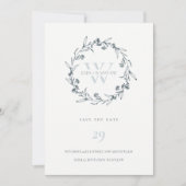 Floral Laurel Wreath Monogram bewaart de Date Kaar Bedankkaart (Voorkant)
