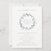 Floral Laurel Wreath Monogram Verloving Invite Bedankkaart (Voorkant)