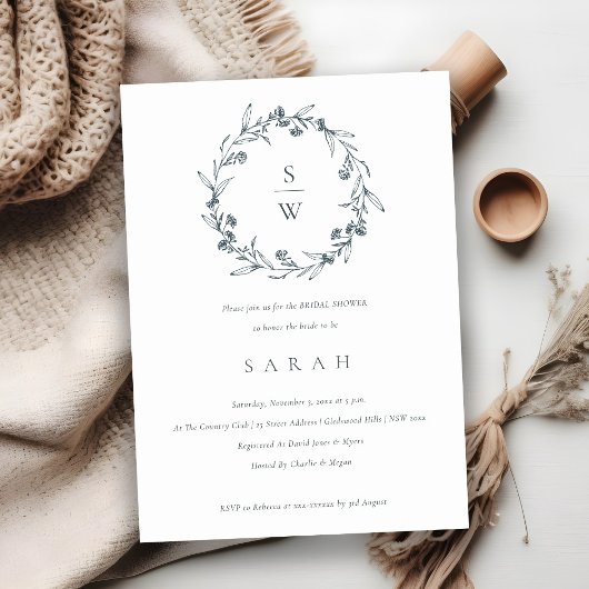 Floral Laurel Wreath Monogram Vrijgezellenfeest In Bedankkaart