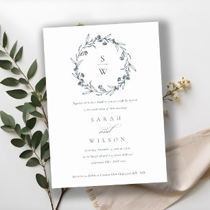 Floral Laurel Wreath Monogram Wedding Invite Bedankkaart