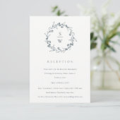 Floral Laurel Wreath Monogram Wedding Reception Informatiekaartje (Staand voorkant)
