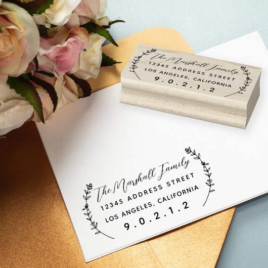 Floral Laurels Persoonlijk Adres Rubber Stamp Rubberstempel