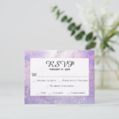 *~* Floral Lavendel Blauw Glitter Elegante bruilof RSVP Kaartje (Staand voorkant)