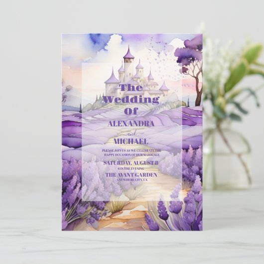 Floral Lavendel bruiloft Kaart (Staand voorkant)