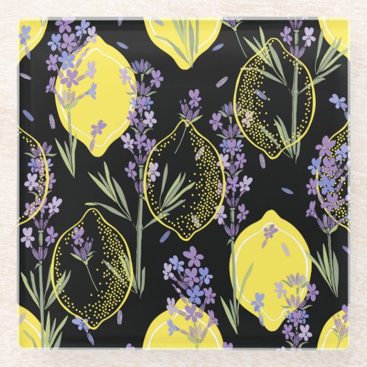 Floral Lavendel Citroenen  Illustratie Glazen Onderzetter (Voorkant)