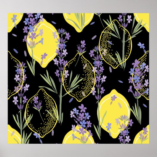 Floral Lavendel Citroenen  Illustratie Poster (Voorkant)