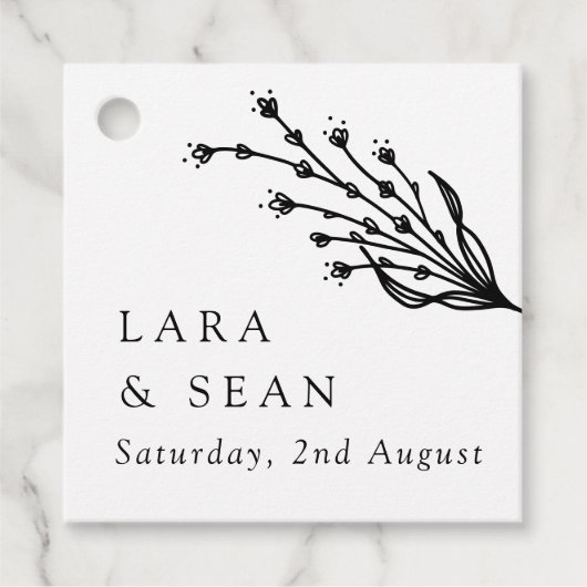 Floral Lavendel Modern Minimalist Zwart-wit Bedankjes Labels (Voorkant)