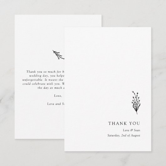 Floral Lavendel Modern Minimalist Zwart-wit Bedankkaart (Voorkant / Achterkant)
