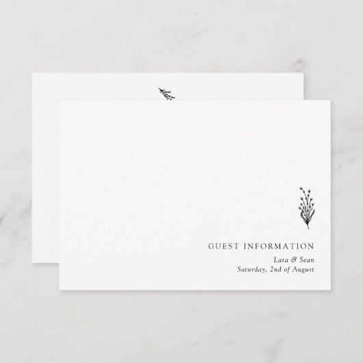 Floral Lavendel Modern Minimalist Zwart-wit Informatiekaartje (Voorkant / Achterkant)