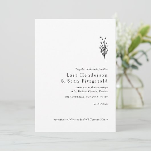 Floral Lavendel Modern Minimalist Zwart-wit Kaart (Staand voorkant)