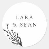 Floral Lavendel Modern Minimalist Zwart-wit Ronde Sticker (Voorkant)