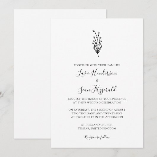 Floral Lavendel Modern Minimalistisch Wit Kaart (Voorkant / Achterkant)