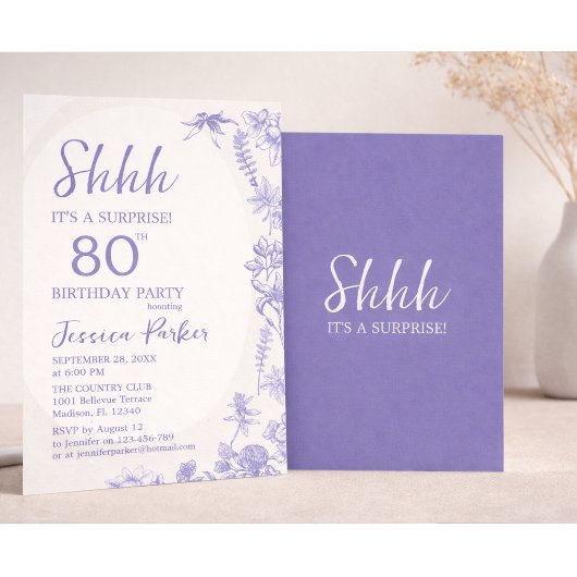 Floral Lavender Blue  80th Birthday Kaart