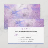 ~ Floral Lavender Blue Glitter Elegant RSVP Informatiekaartje (Voorkant / Achterkant)