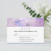 ~ Floral Lavender Blue Glitter Elegant RSVP Informatiekaartje (Staand voorkant)