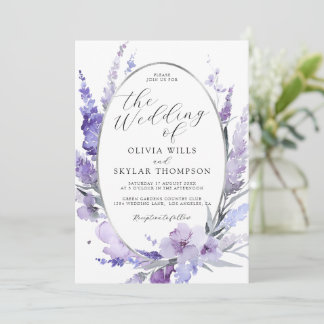 Floral Lavender Botanical Silver Lijst Wedding Kaart