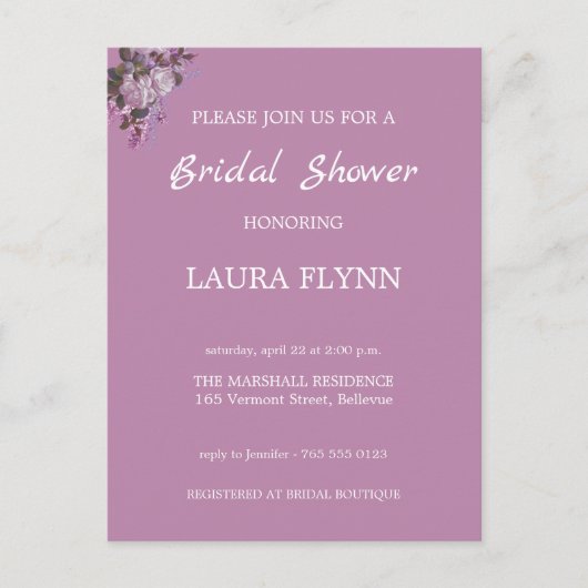 Floral Lavender, Bridal Shower Invitation Briefkaart (Voorkant)