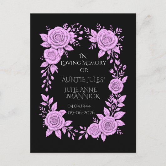 FLORAL LAVENDER. IN LOVING MEMORY KEEPSAKE,  BRIEFKAART (Voorkant)