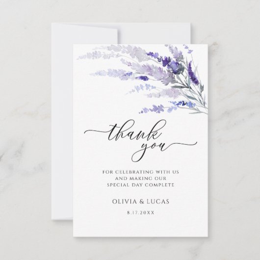 Floral Lavender Lila Botanical Wildflower Wedding Bedankkaart (Voorkant)