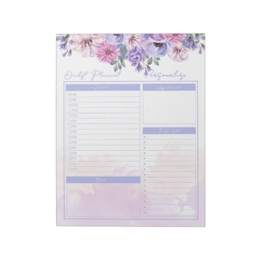  Floral Lavender Paarse Daily Planner om te doen Notitieblok (Linkerzijde)