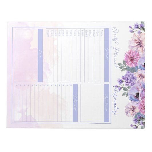  Floral Lavender Paarse Daily Planner om te doen Notitieblok (Voorkant)