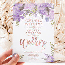 Floral lavender paarse waterverf roos bruiloft