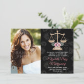 Floral Law School Afstuderen Fotoaankondiging Kaart (Staand voorkant)