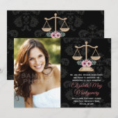 Floral Law School Afstuderen Fotoaankondiging Kaart (Voorkant / Achterkant)