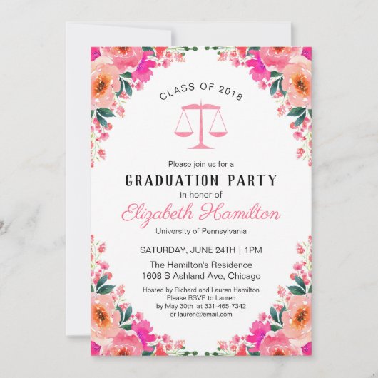 Floral Law School Graduation Party Foto Kaart (Voorkant)