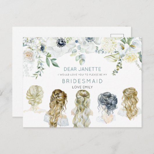 Floral Leaf Bruids Haar Meisjes Bruidsmeisje Aanvr Briefkaart (Voorkant / Achterkant)