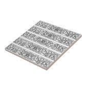 Floral Leaf Damask Black White Scroll Pattern Tegeltje (Zijkant)