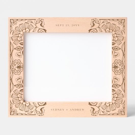 Floral Leaf Pattern Couples Naam Wedding Keepsake Gegraveerde Lijstjes (Voorkant)