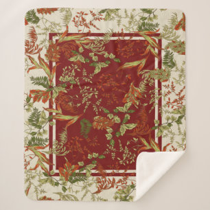 Floral Leaf Red Sinaasappel Green Cream Throw Blan