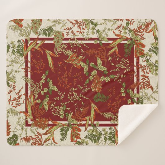 Floral Leaf Red Sinaasappel Green Cream Throw Blan (Voorkant (horizontaal))