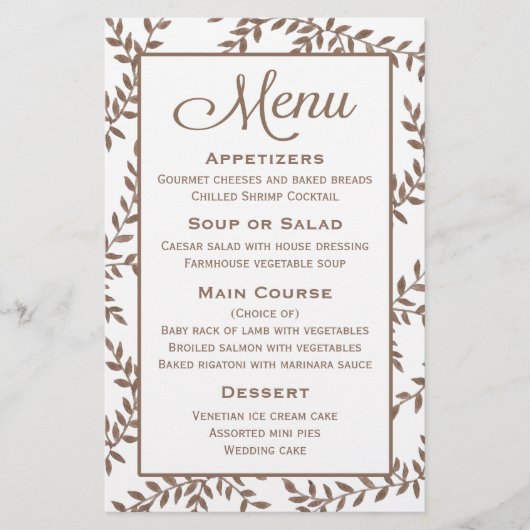 Floral Leaf Waterverf in het bruin menu - Weddensc (Voorkant)