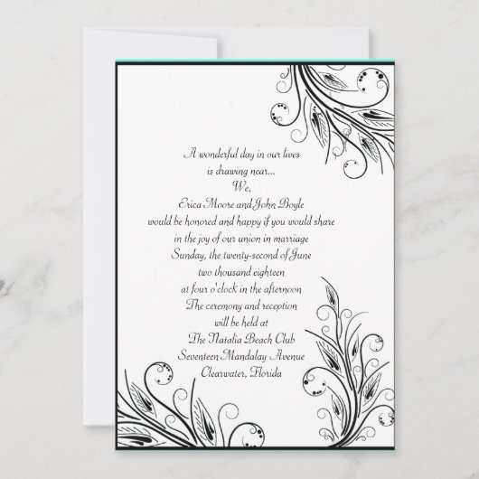 Floral Leaf Wedding Invitations Kaart (Voorkant)