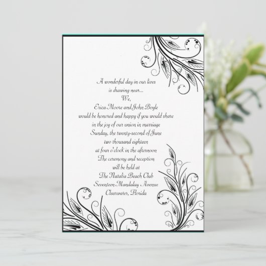 Floral Leaf Wedding Invitations Kaart (Staand voorkant)