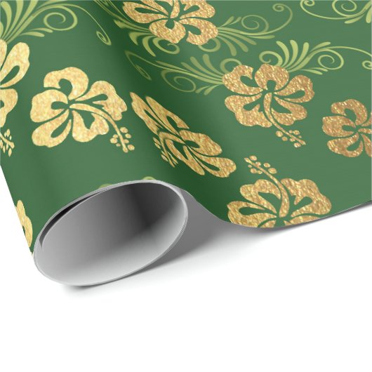 Floral Leafs Emerald Green GoldenChic Cadeaupapier (Rol Hoek)