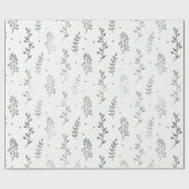 Floral Leafs Metallic White Silver Gray Delicate Cadeaupapier (Vlak)