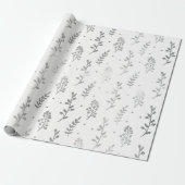 Floral Leafs Metallic White Silver Gray Delicate Cadeaupapier (Uitgerold)
